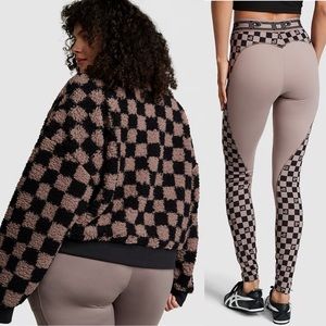 VS Pink SET Checkered Cozy Fleece Half-Zip Pullover & Ultimate Leggings Plaid